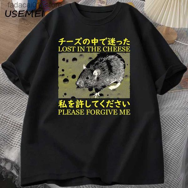 Camisetas para hombres estilo japonés perdido en queso camiseta de ratón para hombre algodón de manga corta para hombres ropa para hombres camiseta
