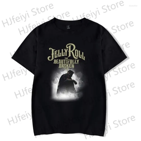 T-shirts pour hommes Jelly Roll Beautifully Broken Tour 2024 Merch T-shirt d'été pour femmes / hommes unisexe occasionnels col rond à manches courtes t-shirt haut