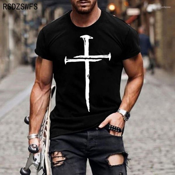 Camisetas para Hombre Jesucristo Cruz Camiseta Impresa 3D Verano Casual Todo Fósforo Moda Manga Corta Gran Tamaño Cuello Redondo Ropa De Calle