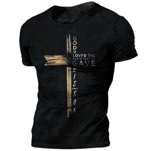T-shirts voor heren Jesus Christian Cross Vintage T-shirt Mens 3D Gedrukte herenkleding Oversized kort slev Top T-shirt voor mannen Tempeliers T-shirt T240505