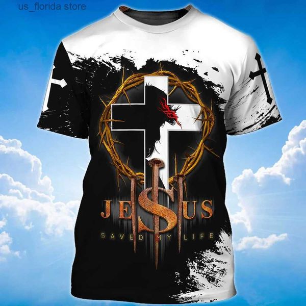 T-shirts pour hommes Jesus Graphic T-shirt pour hommes Top 3D Chemise d'impression pour hommes O Cou Sweat-shirt surdimensionné Summer Casual Short Slve Ts Vêtements bon marché Y240315