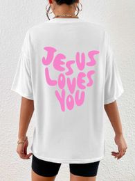 T-shirts voor mannen Jezus van Men Loves Me Letter Vrouwelijke T-shirts Ademend oversized Tops Creativiteit All-Math Short Slve O-Neck Women Cotton T Kleding T240510