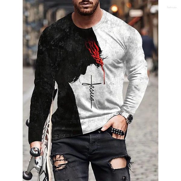 T-shirts pour hommes Jésus T-shirts Lettre Graphique 3D Imprimé Femme Vintage Chemise à manches longues Pulls surdimensionnés T-shirts pour enfants Tops Vêtements