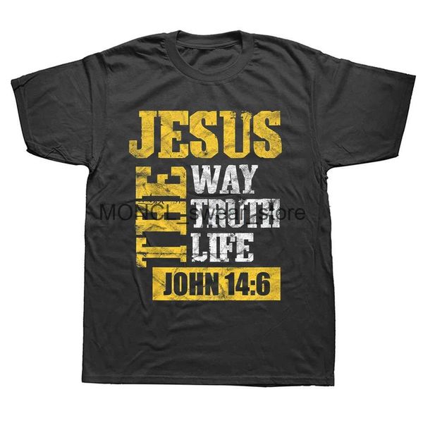 T-shirts masculins Jésus la façon dont la vie de vérité John Christian Bible Verse imprimé T-shirt Summer Religion Classic Man Tshirt Christ Breathable Top T H240506