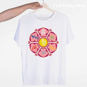 Heren t shirts jn boeddhism om mani padme hum t-shirt o-neck korte mouwen zomer casual mode tibetan thangka zes woorden ring t-shirt