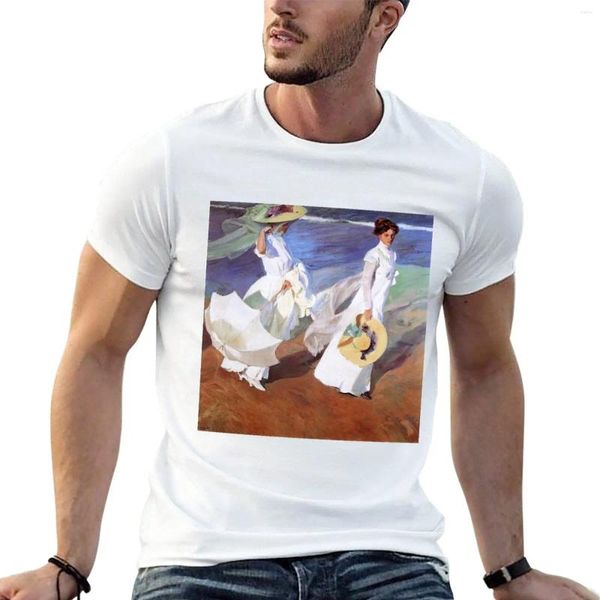 Homens Camisetas Joaquin Sorolla Mulheres Andando na Praia Impressionista Pintura T-shirt Camiseta Em Branco Mens Vintage