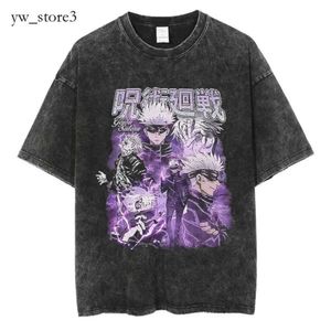 T-shirts masculins Jujutsu Kaisen T-shirt lavé Vief sans manches Anime GOJO SATORU T-shirt Itadori Megumi 100% coton Tshirt à manches courtes Y2K Tops 3602
