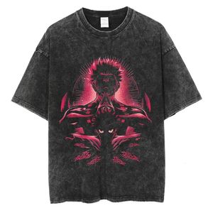 T-shirts pour hommes Jujutsu Kaisen T-shirt délavé Gilet sans manches Anime Gojo Satoru T-shirt Itadori Megumi T-shirt 100% coton à manches courtes Y2k Tops 230413