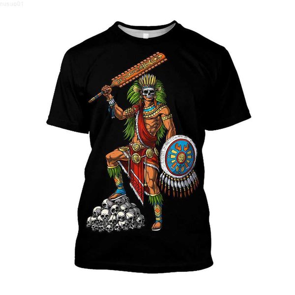 Camisetas para hombres Jumeast 3D Guerrero azteca Arte Impreso Camiseta para hombres Confort estético Cultura maya Camisetas gráficas Ropa de calle T-shirty L230715