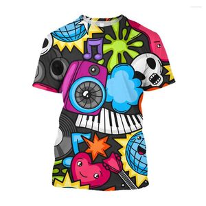 Heren t shirts jumeast 3D muzieknoten bedrukte hiphop t-shirts piano trompet grafisch oversized shirt voor mannen 90s esthetische hippie druppel