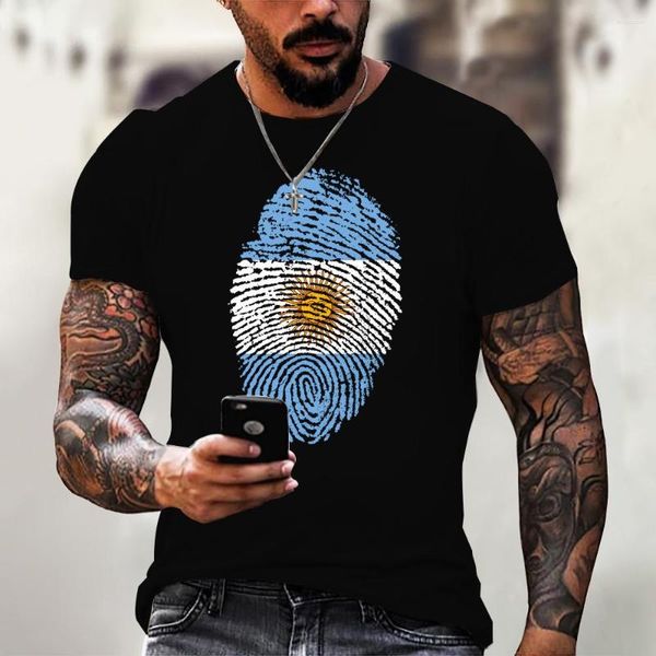 T-shirts pour hommes Jumeast Drapeau de l'Argentine T-shirt à empreintes digitales pour hommes T-shirts noirs Chemise d'impression 3D vintage Groupes de vêtements d'été T-shirt étudiant