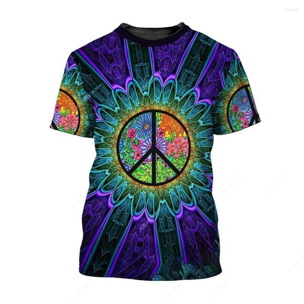 T-shirts pour hommes Jumeast Peace Love Hippie Hommes T-shirts Impression 3D Vintage YK2 Unisex Baggy Shirt Anti War Sign Vêtements Streetwear Drip T-shirty