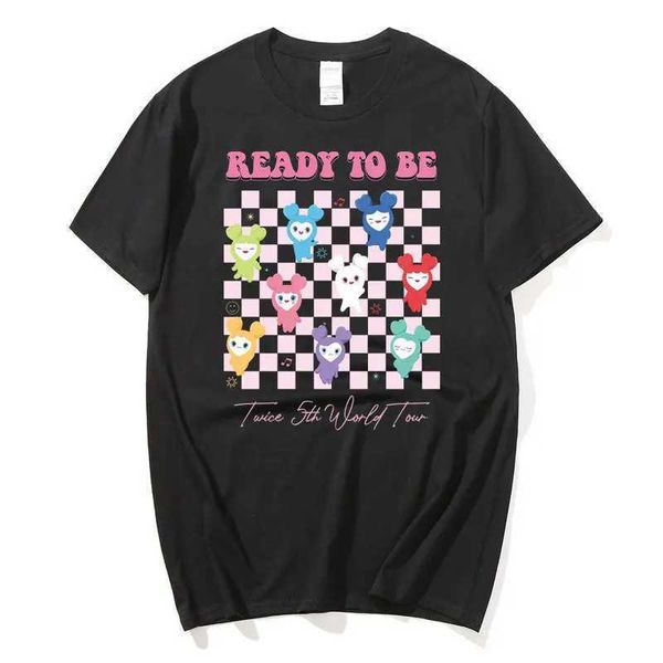 Las camisetas para hombres K-pop y Y2K están listas para dos giras que cantan junto con una camiseta de algodón en el cuello O algodón de algodón estampado de camiseta corta y niño Topl2403 de gran tamaño