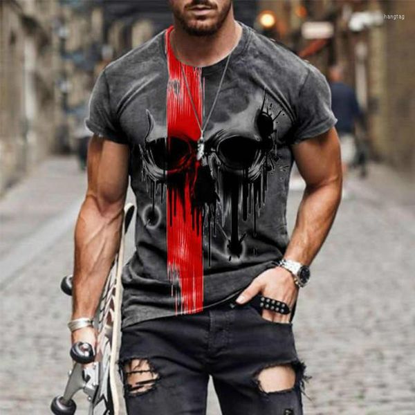 T-shirts pour hommes KANCHIIISummer Casual Men's Skull T-shirt imprimé en 3D Confortable Col rond Haut à manches courtes