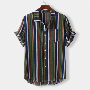 T-shirts hommes Kancoold Hommes T-shirt Stripe Manches courtes Boutons lâches Hawaiian Casual Shirt Top Summer Chic Blouse 2023 Beach Camisas