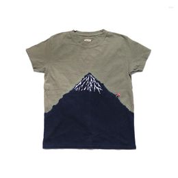 Mannen T-shirts KAPITAL 22SS Zomer Stijl Batik Wassen Retro Mannen En Vrouwen Kleine Man Klimmen Snow Mountain Gedrukt Geborduurd T-shirt