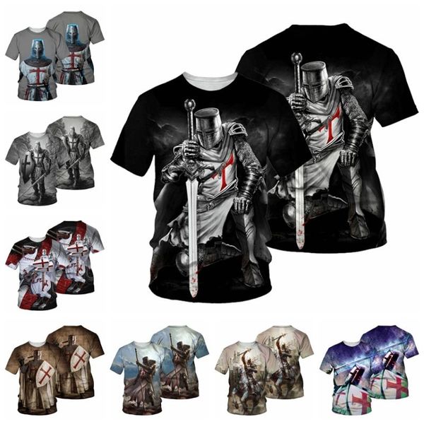 Camisetas para hombre Kaseetop Moda Caballero Templario Impresión 3D Camiseta para hombre Verano O Cuello Camisetas de manga corta Top Hero Ropa masculina Casual T139Men's