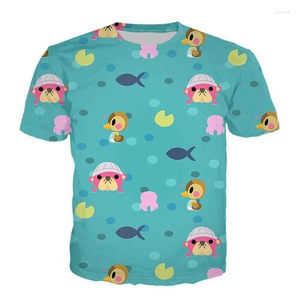 Camisetas para hombre, camisa Kawaii Animal Crossing, camiseta de verano con estampado de sonrisa Isabelle, ropa informal estilo Hip Hop Harajuku, Top informal Unisex