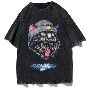 Camisetas de hombre Kawaii Hip Hop Camiseta de gran tamaño Streetwear Hombres Cat Camiseta con estampado gráfico Hombres Camisetas casuales lavadas Harajuku Tops de algodón J230731