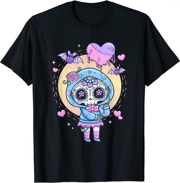 Camisetas para hombre Kawaii Pastel Goth Linda espeluznante calavera de azúcar Día de la muerte camiseta