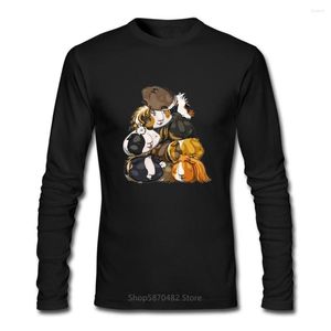 T-shirts pour hommes Kawaii Pile O' cobayes à manches longues mâle mignon pile drôle hommes T-Shirt Animal imprimé Harajuku hauts Hipster T-shirt