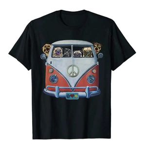 T-shirts masculins kawaii pug tshirt femmes hommes mous décontractés chemise de pug mignon hippie van pug graphique t-shirts harajuku mode ts oversize t t240510