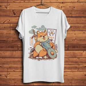 T-shirts pour hommes Kawaii Samurai Akita Dog Swordsman Funny Anime Tshirt Hommes Blanc Casual Chemise à manches courtes Unisexe Streetwear Tee