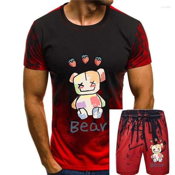 Camisetas para hombre, camiseta con estampado de oso de fresa Kawaii, Camiseta holgada de algodón de verano, camiseta de alta calidad, ropa informal de gran tamaño para hombre