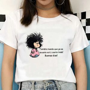 T-shirts masculins kawaii Les choses sont prises en charge des femmes Tshirt Mafalda Cartoon Girls Y2k Basic Tops O-Neck Polyester Male T-shirt Humour Gift T240510