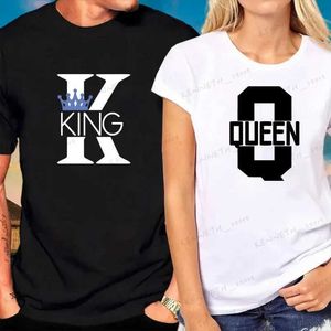 T-shirts voor heren Koning en Koningin Print Paar T-shirt Liefhebbers Korte mouw Zwart Wit Harajuku Mode Dames Heren T-shirts Tops Kleding Mujer T240126