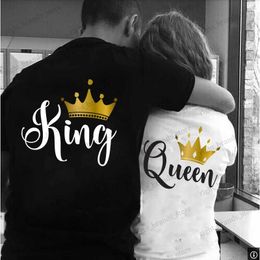 T-shirts Hommes King Queen Derrière Impression Couples Tee Shirt Lover Summer Harajuku Femmes T-shirt Couronne Imprimer Couple Vêtements Femmes Homme Tops T240117