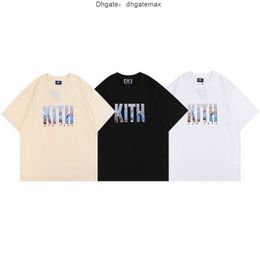 T-shirts pour hommes Kith Street Petite marque de mode Imprimé illustratif classique T-shirt ample pour couple pour hommes et femmes Col rond Manches courtes 22 Été