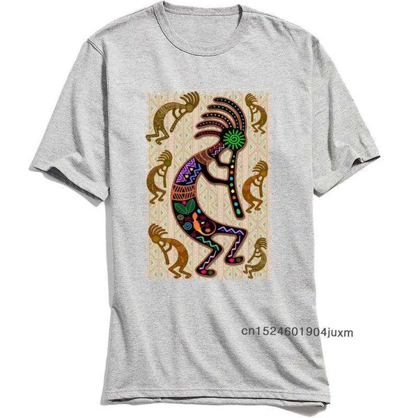 Camisetas para hombre Kokopelli Arco Iris colores camiseta gris Tribal patrón hombre camiseta Europa camiseta regalo del Día del Padre ropa de algodón 210629