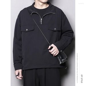 Heren T-shirts Koreaanse artistieke retro rits mannelijke losse eenvoudige staande kraag streetwear T-shirt lange mouwen trui shirt voor mannen