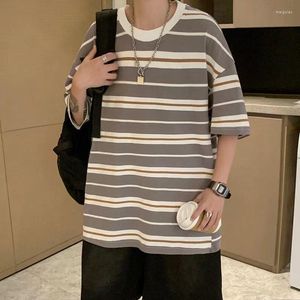 Heren t shirts Koreaans mode contrast streep shirt met korte mouwen voor mannen zomer losse ronde nek vrijetijds oversized t-shirt jeugd top