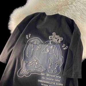 T-shirts pour hommes Coréen Funny Rabbit Lettre Impression T-shirt à manches courtes pour hommes et femmes Summer Loose Casual Couple Y2K Top Vêtements à motifsH2421