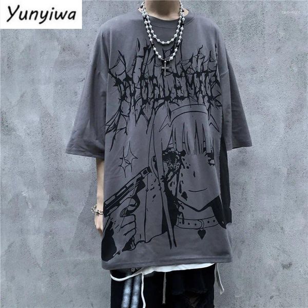 T-shirts pour hommes Tendance coréenne T-shirt sombre Hip-Hop Graffiti Anime Imprimer Été Oversize Grande taille Chemise à manches courtes pour hommes Femmes Unisexe