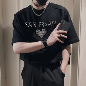 Camisetas para hombre, versión coreana, camiseta de manga corta con cuentas, camiseta artesanal con cuentas de Metal negro para hombre, ropa de calle para club nocturno, camiseta