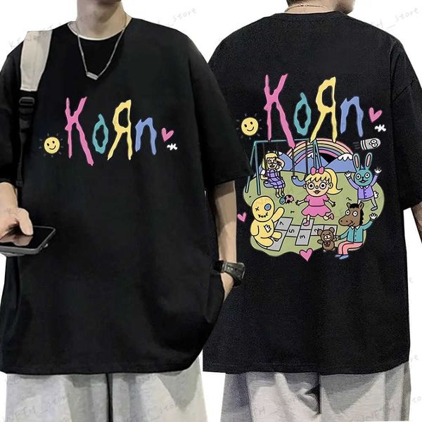 Camisetas para hombre Korn Cartoon Rock Band Álbum de música Camiseta para hombre Vintage Metal Gothic Camiseta de gran tamaño Streetwear Verano Camisetas de manga corta T240126