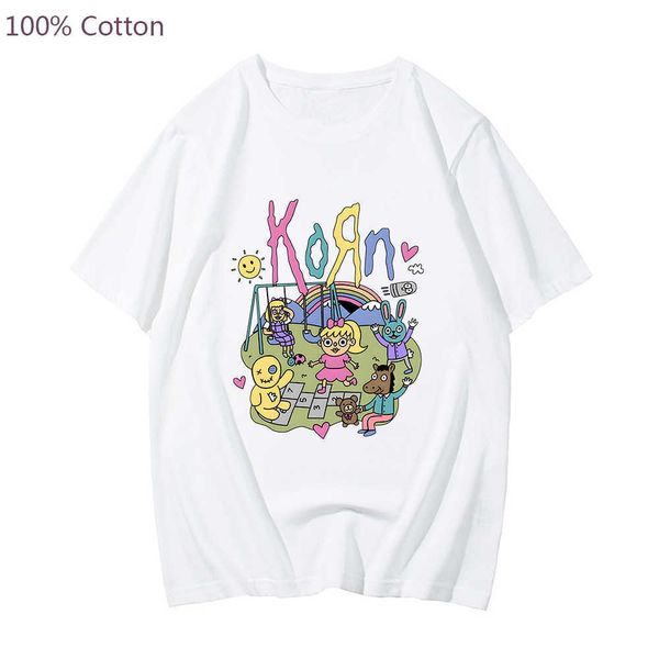 Camisetas para hombres Korn Music Band Camiseta de dibujos animados para hombre Camiseta de manga corta de verano 100% algodón Camisetas de alta calidad Casual Streetwear Hip Hop L230216