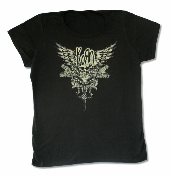 T-shirts pour hommes Korn Skull Wings Filles Juniors Noir T-shirt Bande Merch Personnaliser T-shirt 230414