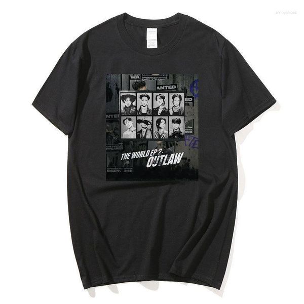 Camisetas de hombre Kpop 2023 ATEEZ THE WORLD EP.2 OUTLAW hombre/mujer Harajuku camiseta cuello redondo manga corta Casual Unisex Streetwear algodón Top