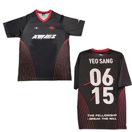 T-shirts masculins Kpop Ateez T-shirt à manches courtes en manches courtises top top rouge cheghua yunho yeosang san mingi wooyou jongho aid t-shirt unisexe j240429