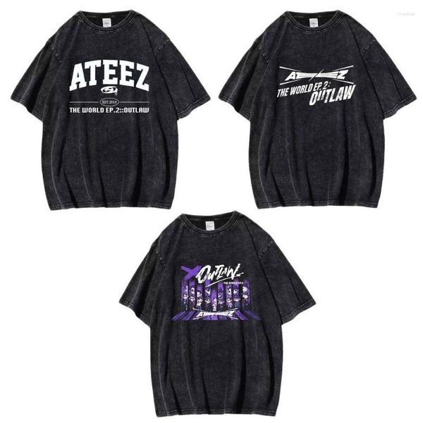 Camisetas para hombre KPOP ATEEZ THE WORLD EP.2: OUTLAW Camiseta Yunho San Mingi Unisex Concierto Algodón LOGO Impreso Hip Hop Summer Short