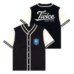 T-shirts voor heren Kpop Twice Tzuyu Merch 5th World Tour Baseball Jersey Top 3D V-hals Korte mouw Street chic Heren Damesmode Overhemd