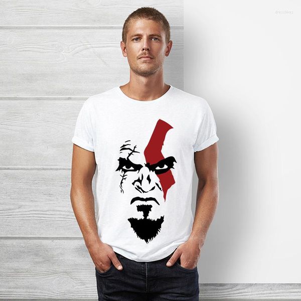 Camisetas para hombre, camiseta Kratos God Of War Face, ropa de algodón de manga corta para hombre, camisa informal con estampado, camisetas geniales a la moda