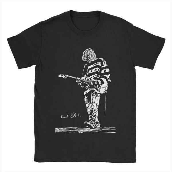 T-shirts masculins Kurt Cobain Guitar Mens T-shirts Cool T-shirt Short Slve Crewneck T-shirt 100% coton Classic Clothing T240425