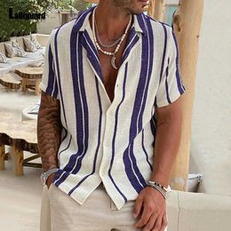 T-shirts masculins Ladiguard 2023 Mentes à manches courtes Cascured Beach Shirt American European Fashion Stripe Shirt Plus taille Mens Camissa Top J240402