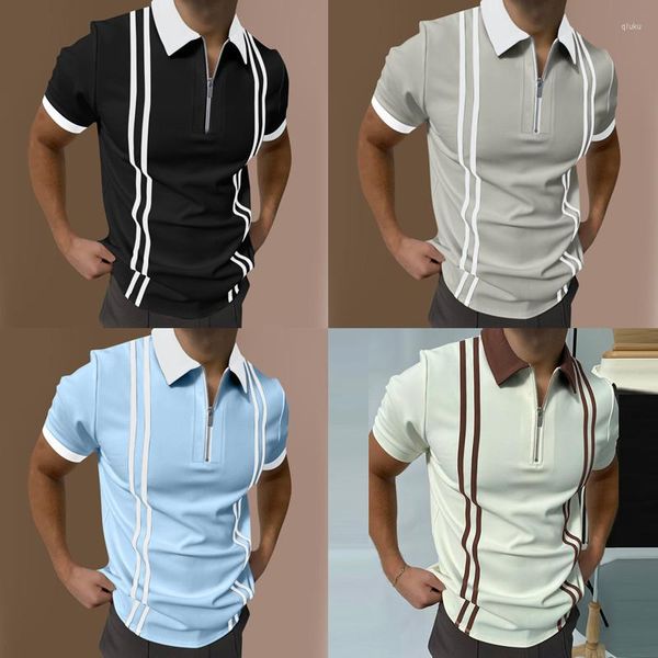 Camisetas para hombre Camisa de manga corta informal a rayas con solapa y cuello tipo polo a rayas