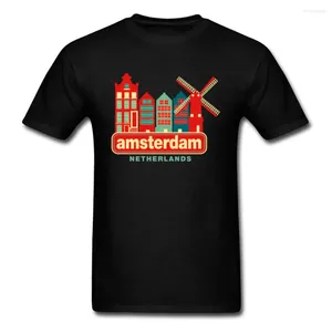 T-shirts pour hommes Dernier Vintage Amsterdam Pays-Bas Ville Imprimer Petit Haut Qualité Coton Casual Tops T-Shirt Moulin À Vent Urbain Hommes T-shirt